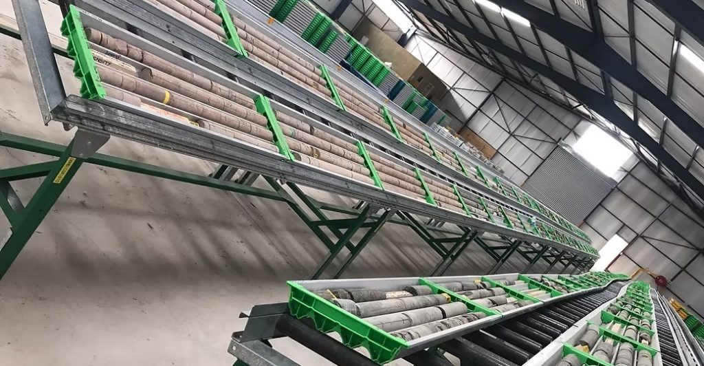 UCP Core Trays with HQ core samples in core analysis shed